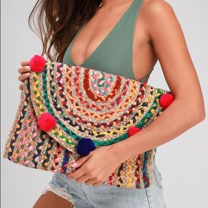 NWT Lulus Valinda Striped Woven Oversized Clutch